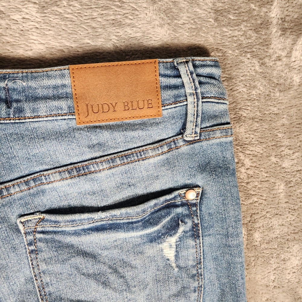 Judy Blue Straight Jeans Womens 9/29 Blue Excellent Distressed High Rise - Picture 13 of 14